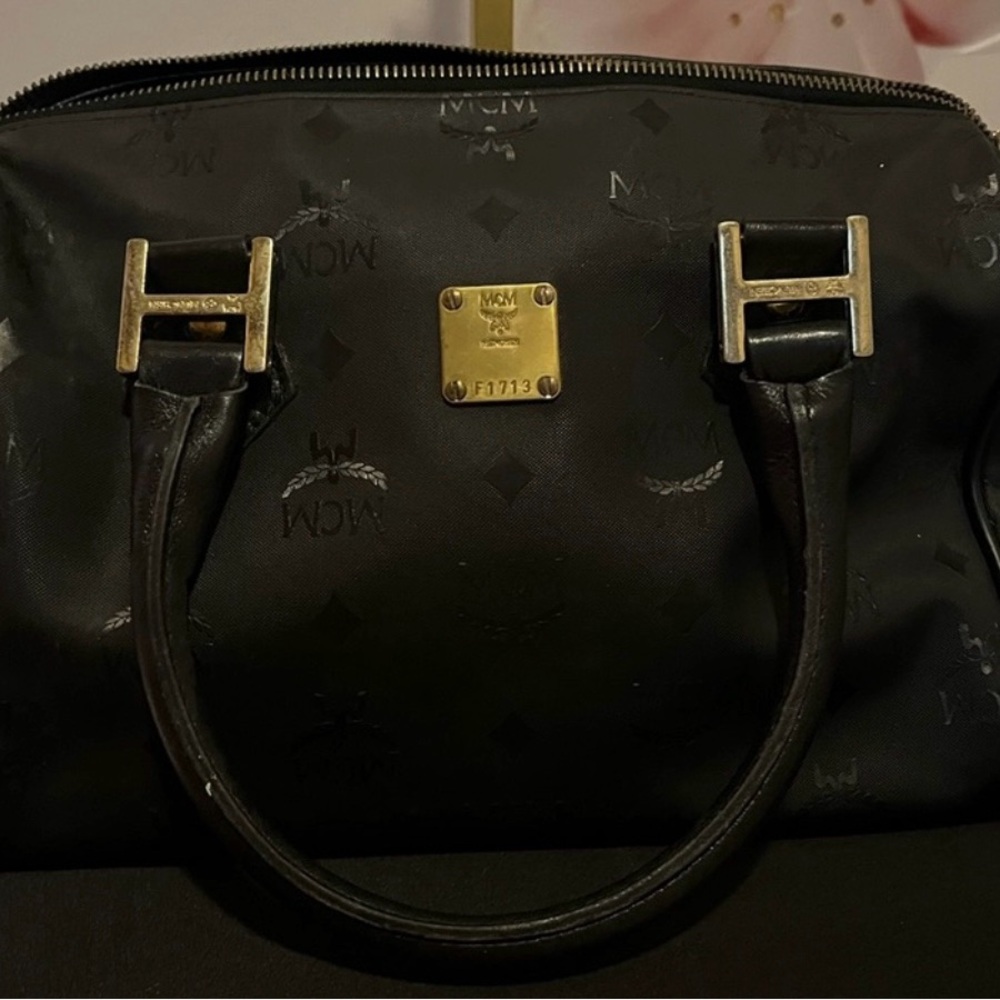 MCM Black Satchel with Structured Design and Monogram - Picture 10 of 15